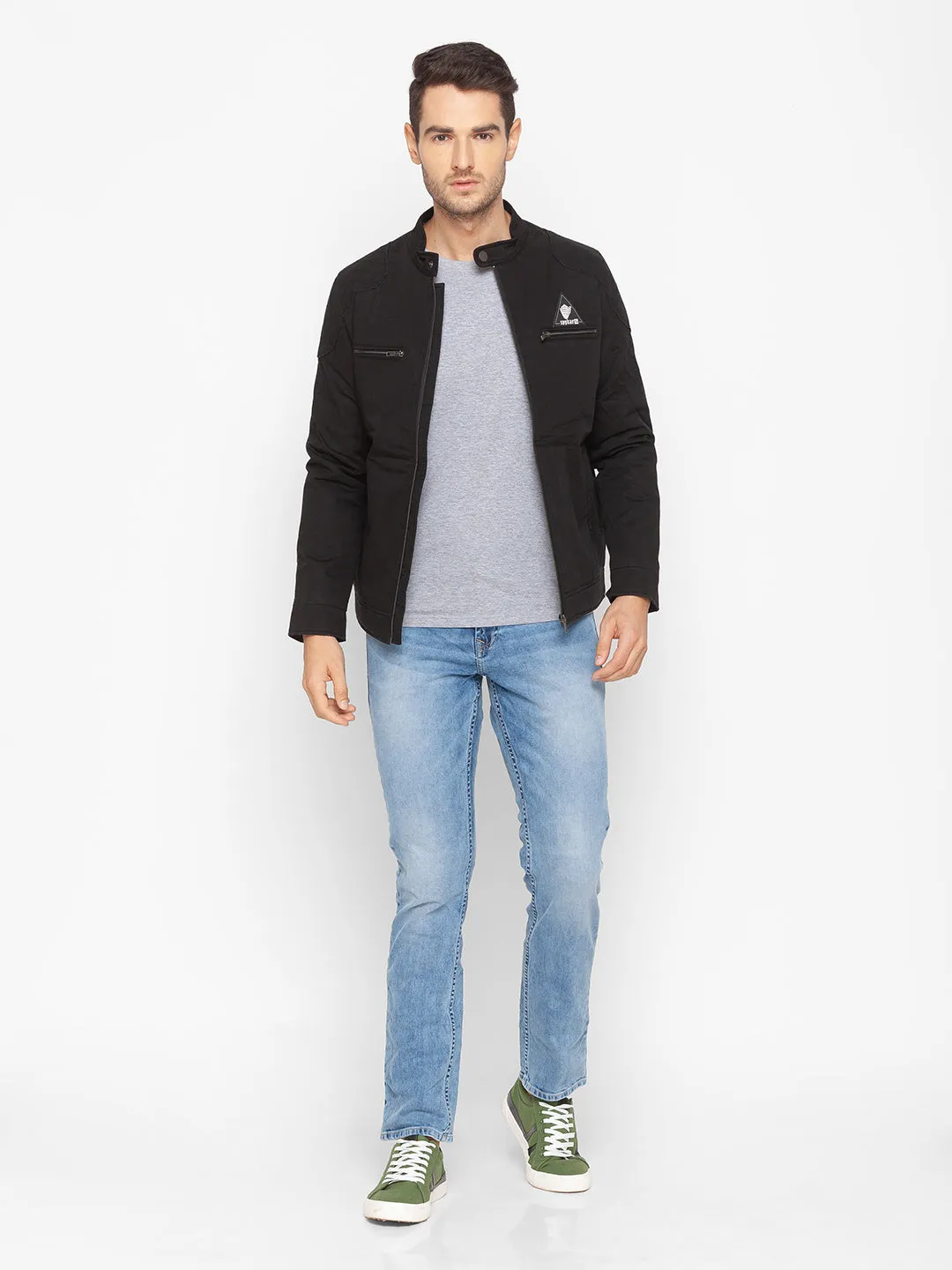 Spykar Men Black Polyester Regular Fit Casual Jacket For Men