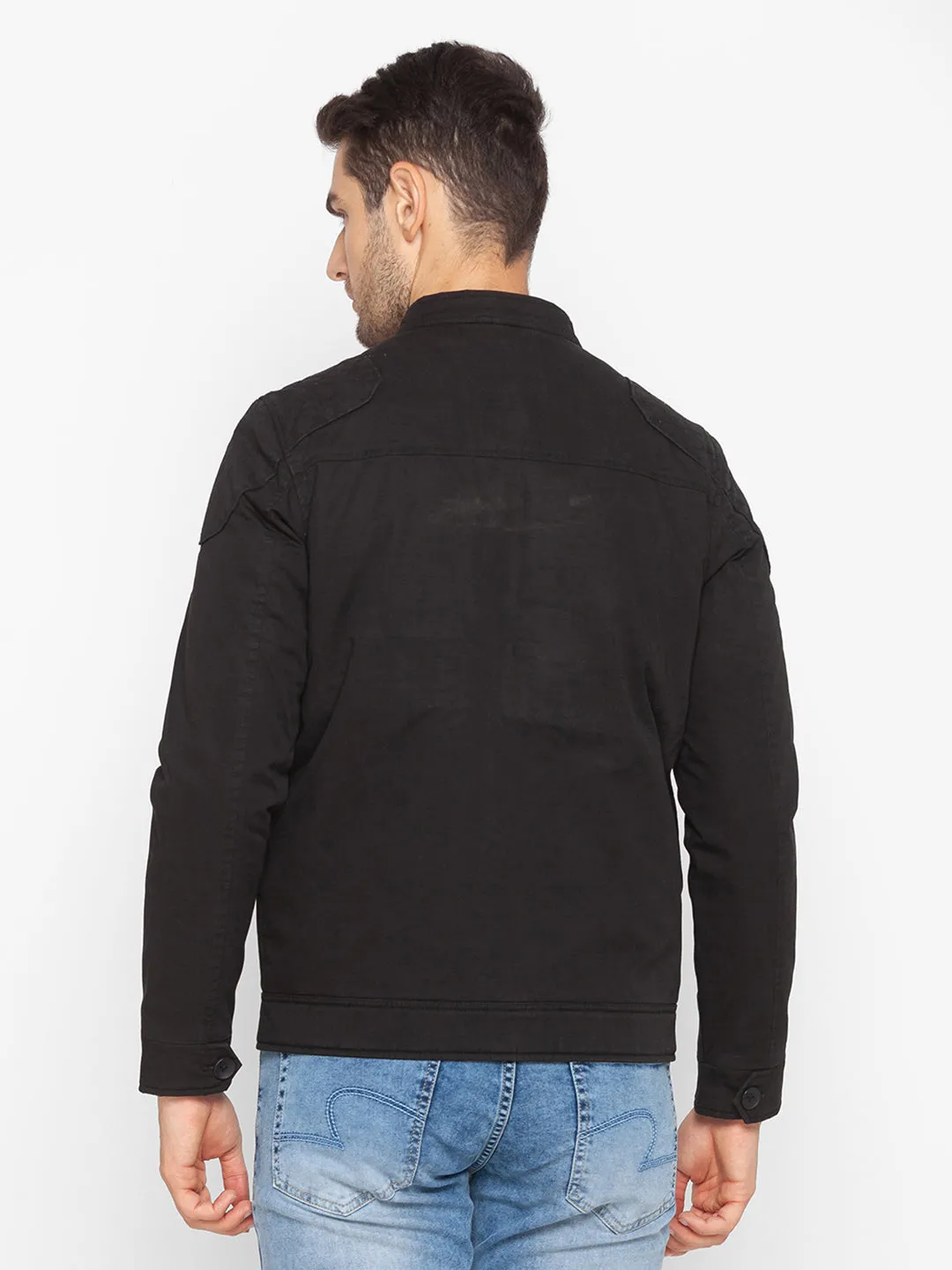 Spykar Men Black Polyester Regular Fit Casual Jacket For Men