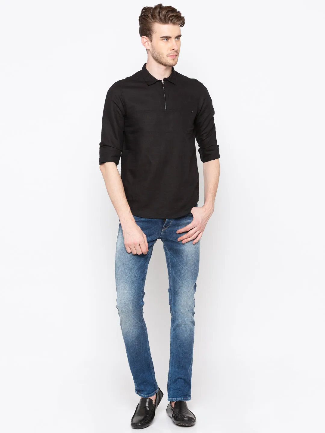 Spykar Men Black Solid Slim Fit Casual Shirt