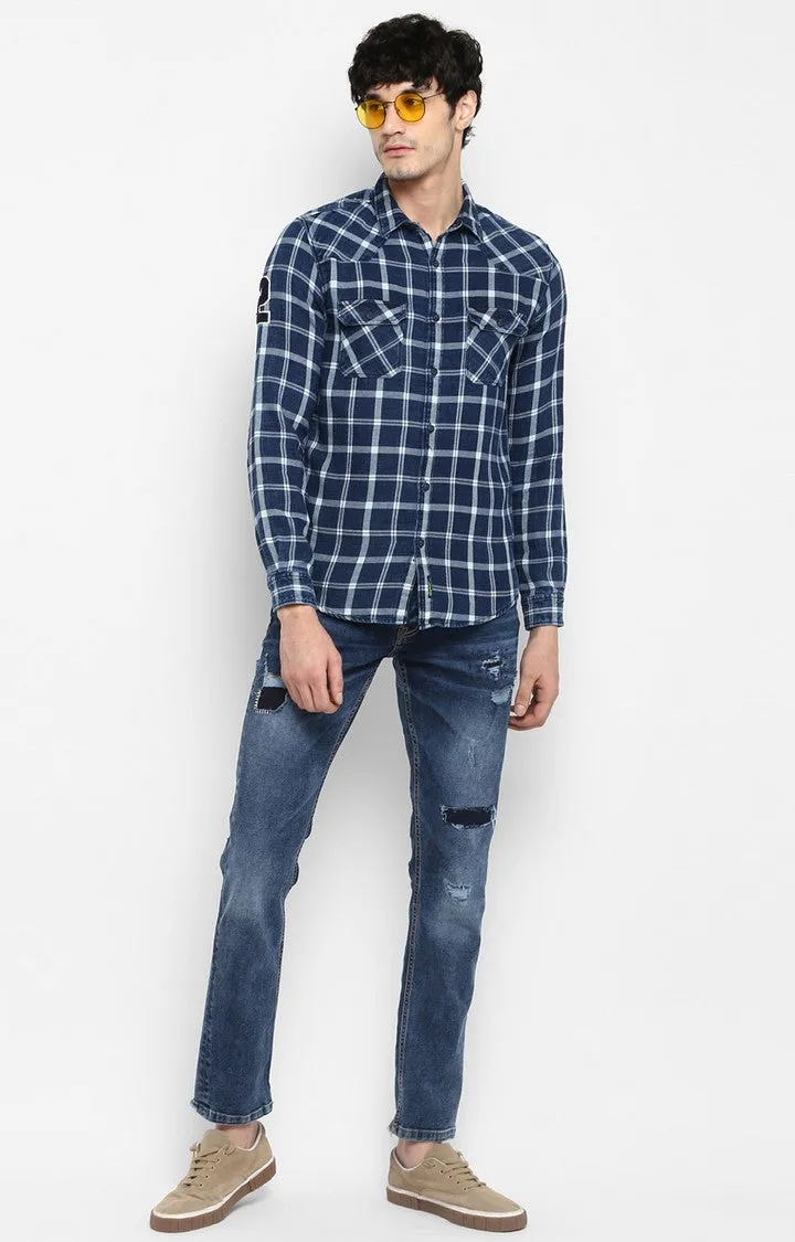 Spykar Men Blue Checked Casual Shirt