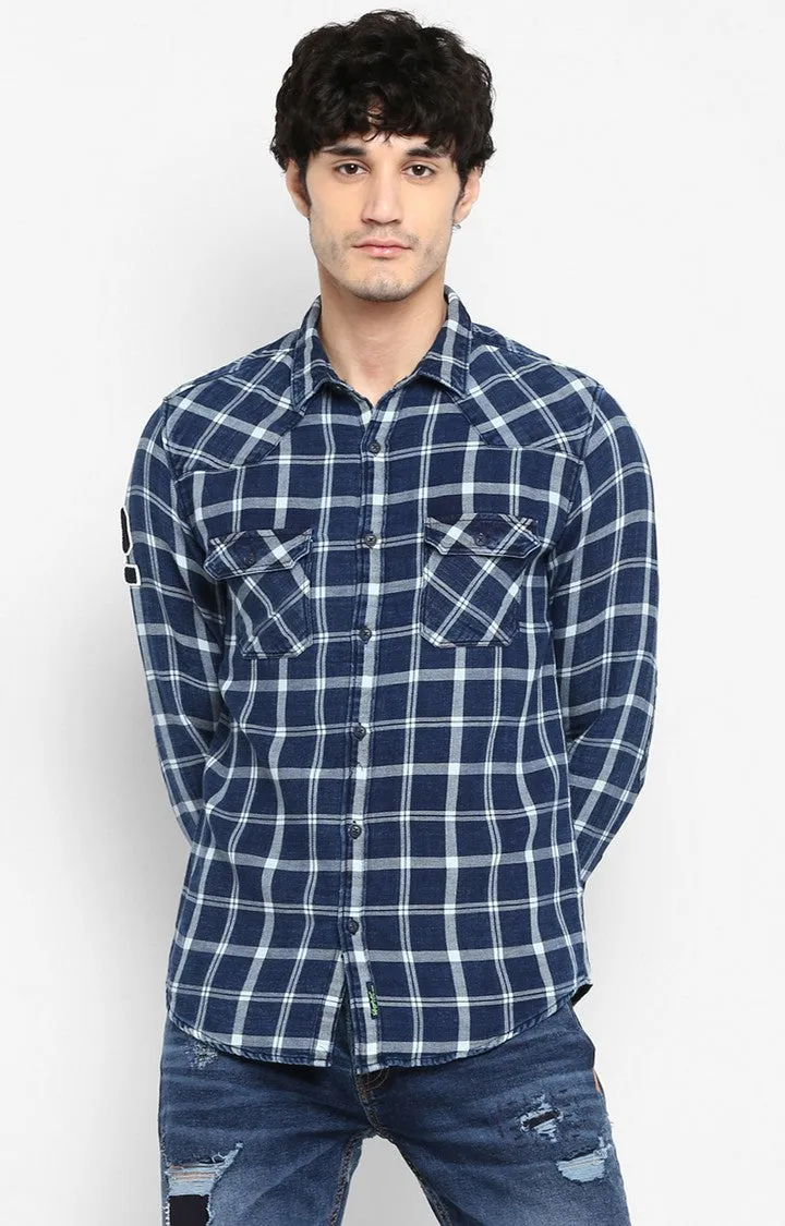 Spykar Men Blue Checked Casual Shirt