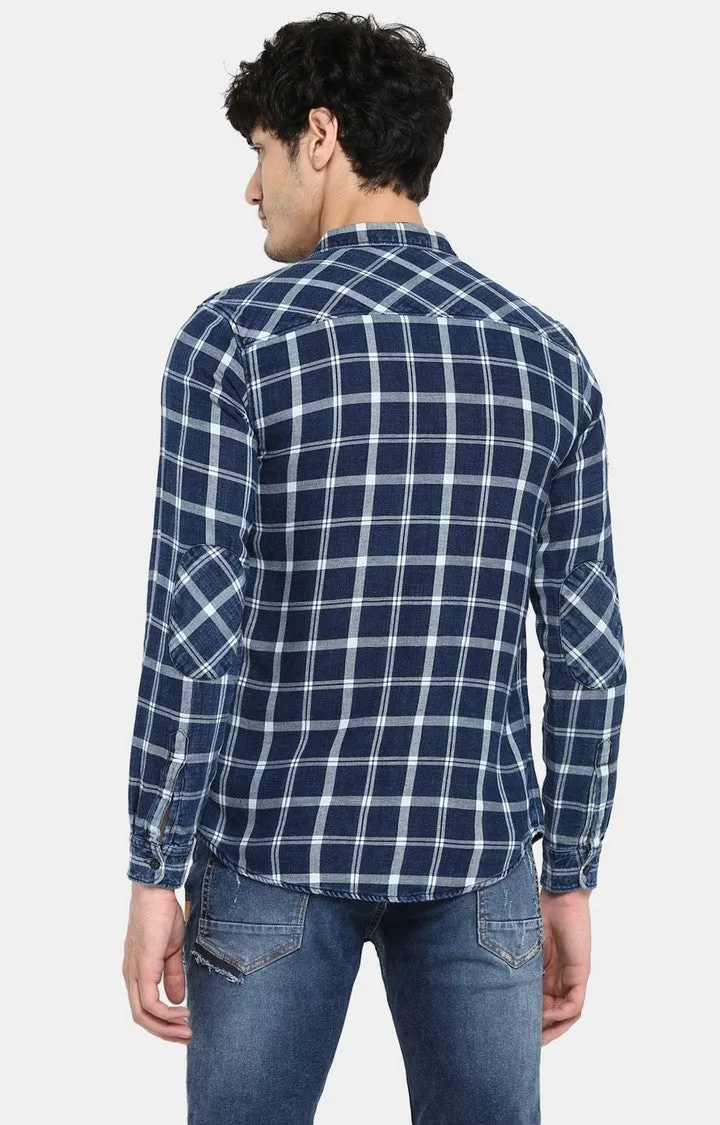 Spykar Men Blue Checked Casual Shirt