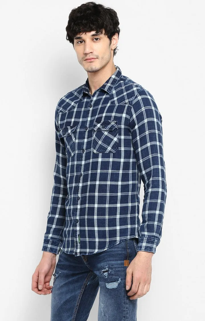 Spykar Men Blue Checked Casual Shirt