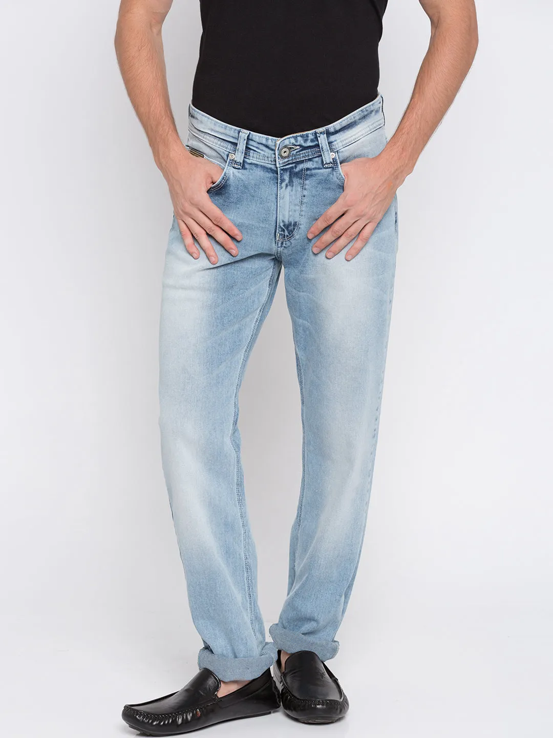 Spykar Men Blue Cotton Regular Fit Straight Fit Jeans (Renegrade)