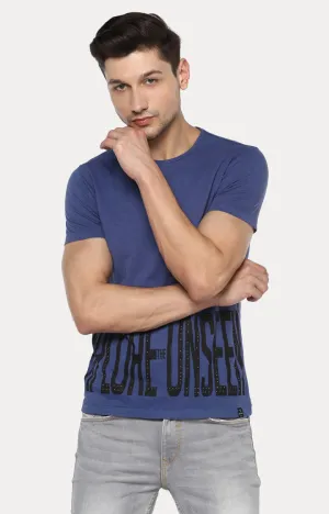 Spykar Men Blue Cotton Slim Fit Round Neck T-Shirt
