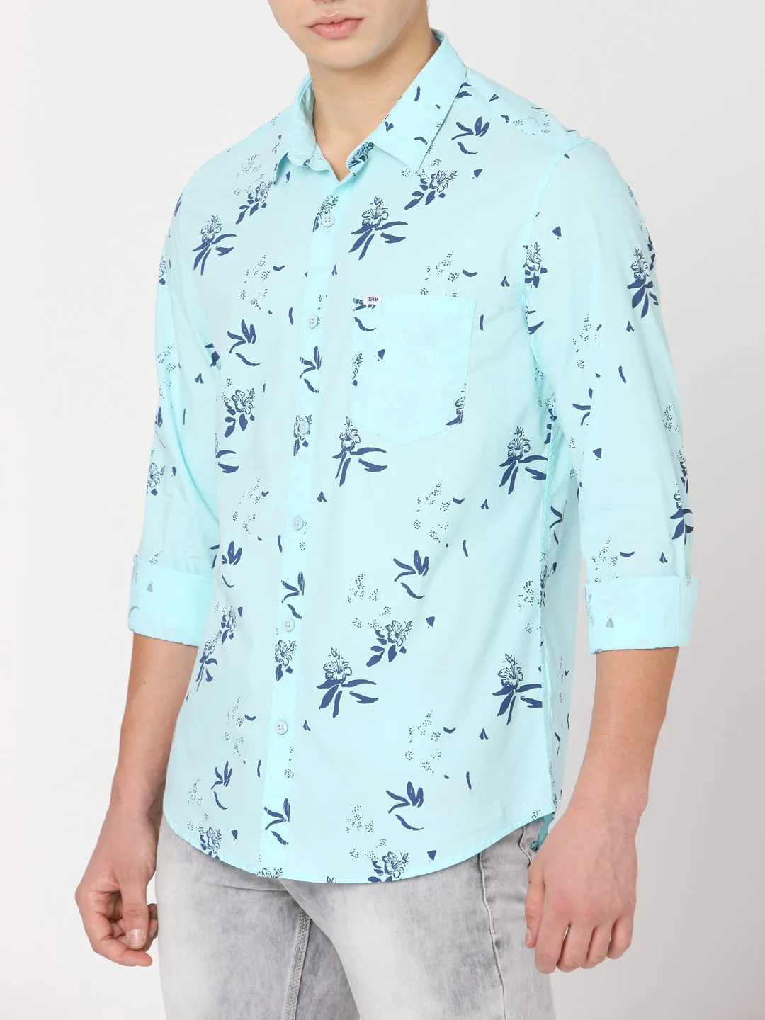 Spykar Men Blue Cotton Slim Fit Shirts