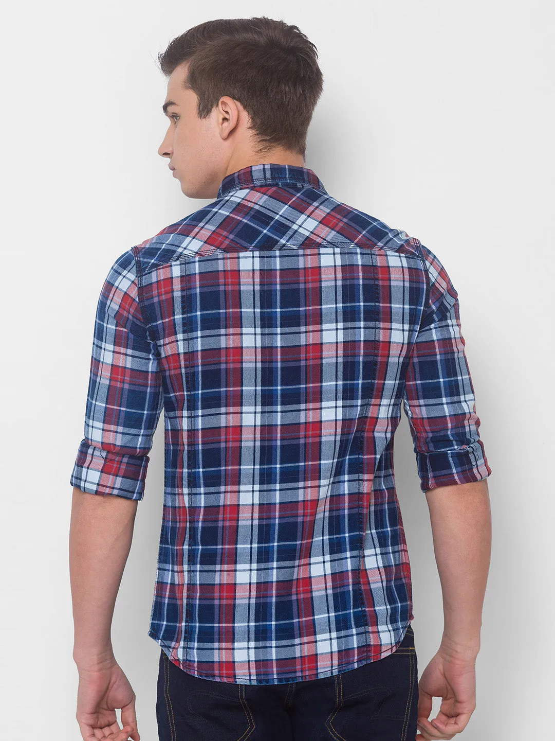 Spykar Men Brick Red Cotton Slim Fit Shirt