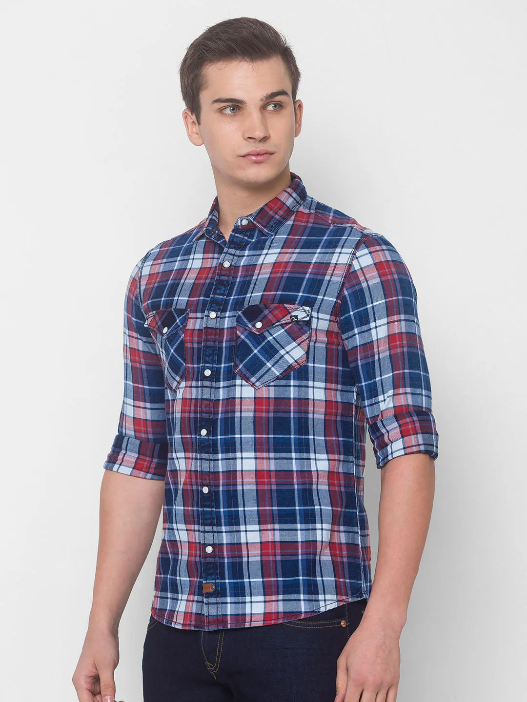 Spykar Men Brick Red Cotton Slim Fit Shirt