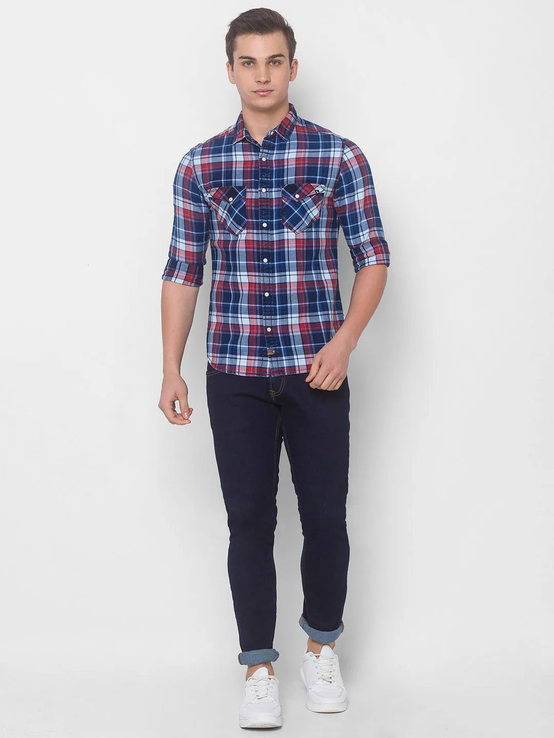 Spykar Men Brick Red Cotton Slim Fit Shirt