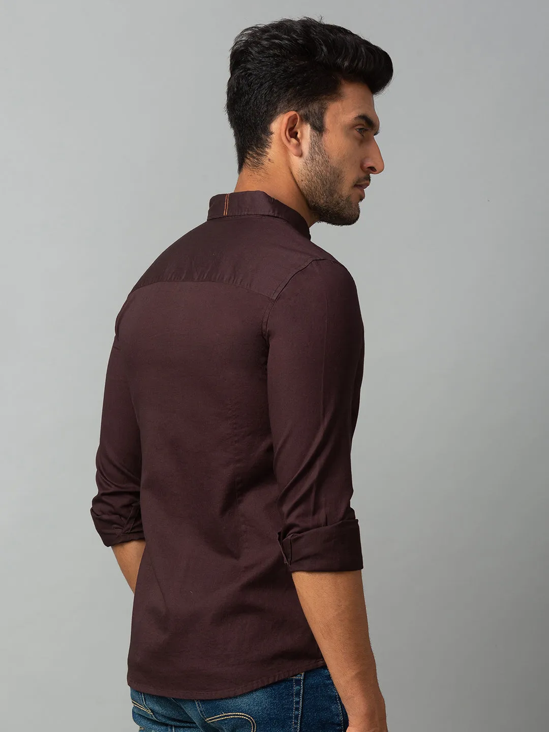 Spykar Men Brown Cotton Slim Fit Shirt