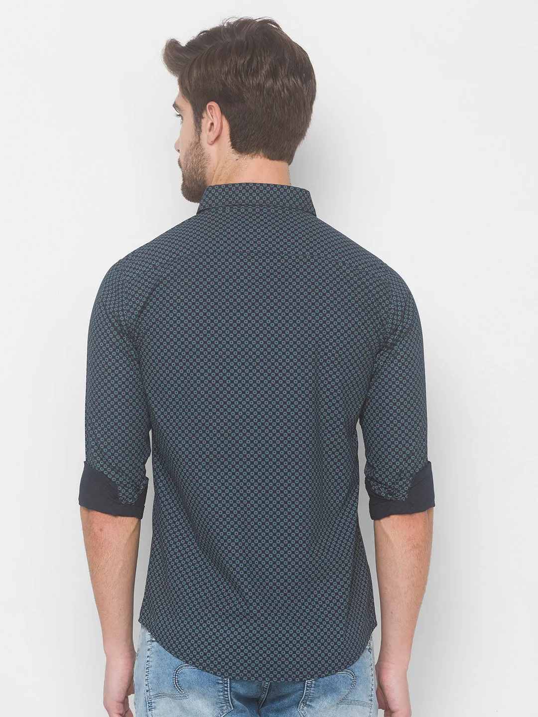 Spykar Men Charcoal Grey Cotton Slim Fit Shirt