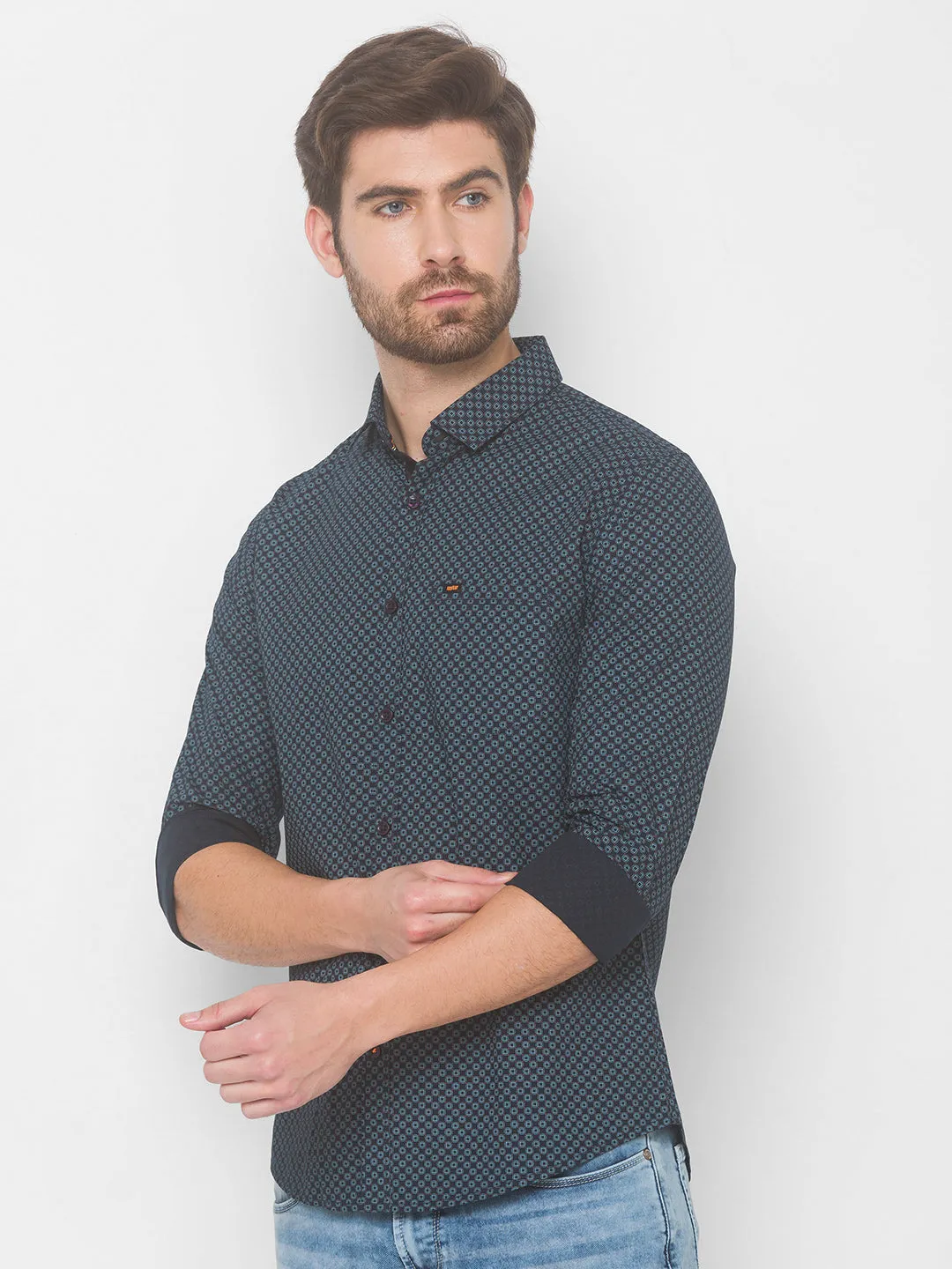 Spykar Men Charcoal Grey Cotton Slim Fit Shirt