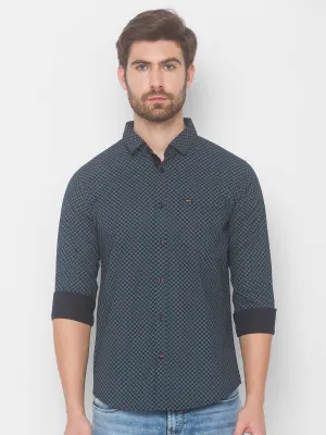 Spykar Men Charcoal Grey Cotton Slim Fit Shirt