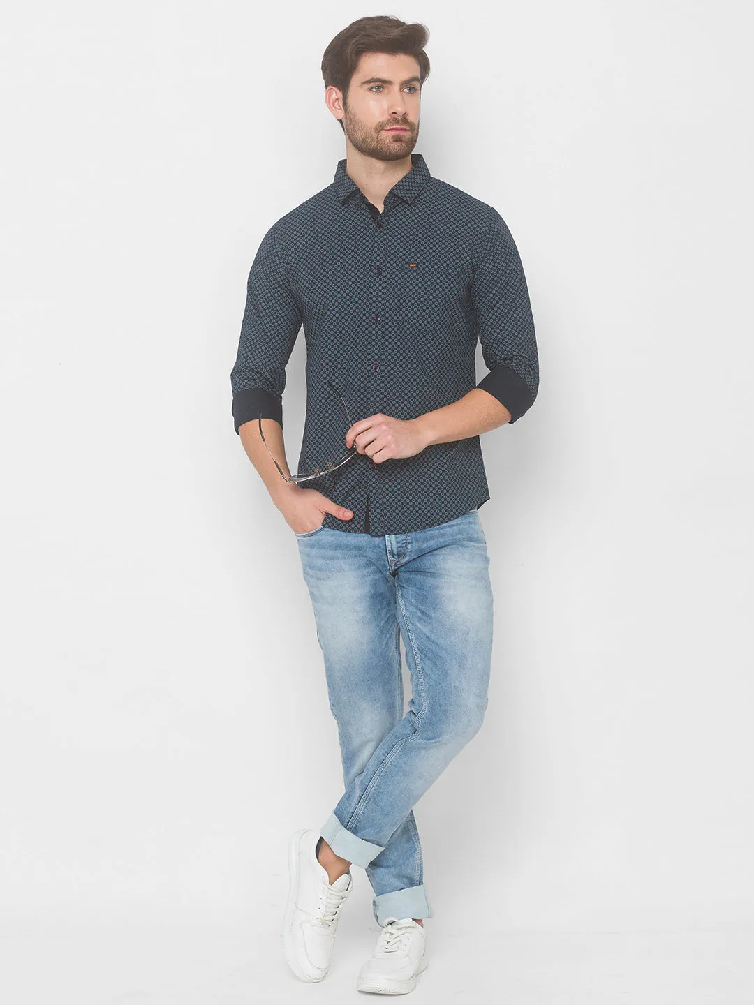 Spykar Men Charcoal Grey Cotton Slim Fit Shirt