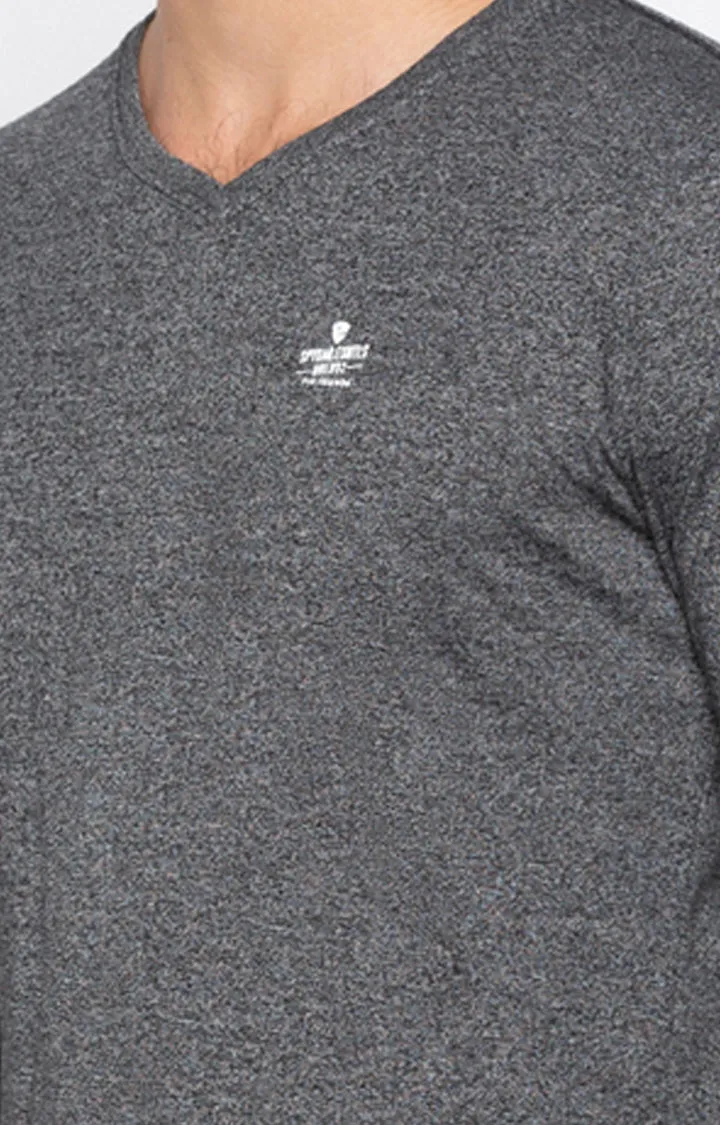 Spykar Men Charcoal Melange Slim Fit T-Shirt