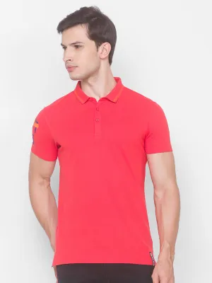 Spykar Men Coral Cotton Slim Fit Polo T-Shirt