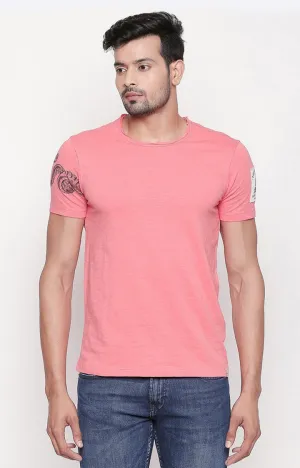 Spykar Men Coral Melange Slim Fit T-Shirt
