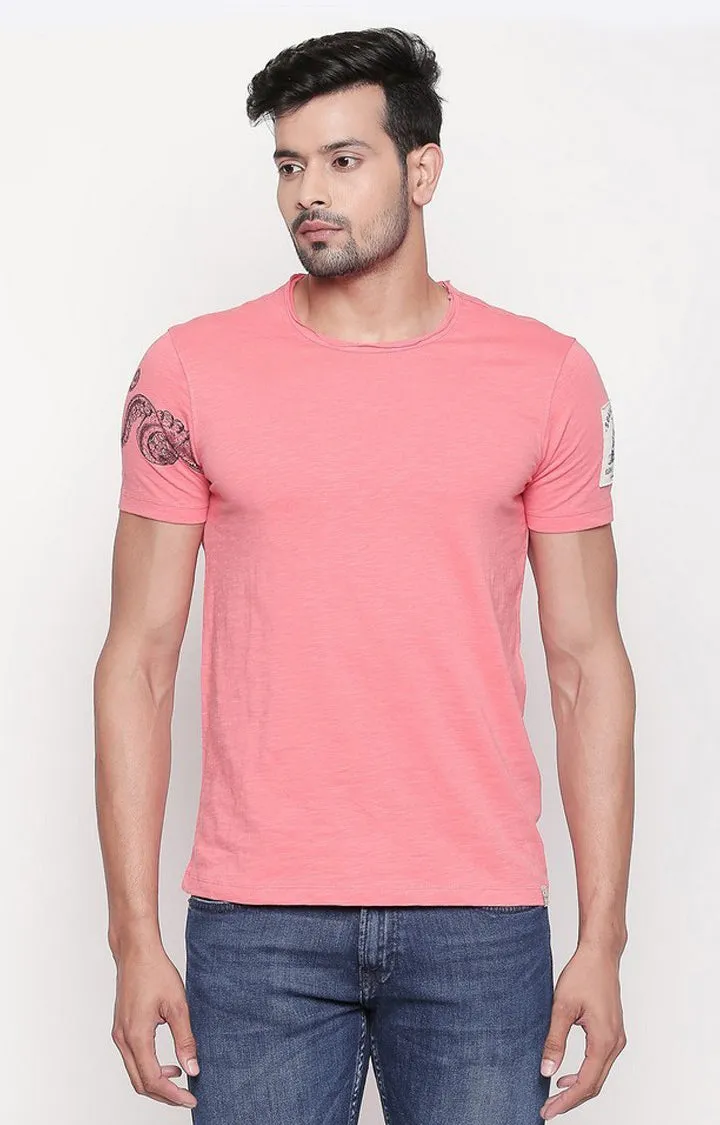 Spykar Men Coral Melange Slim Fit T-Shirt