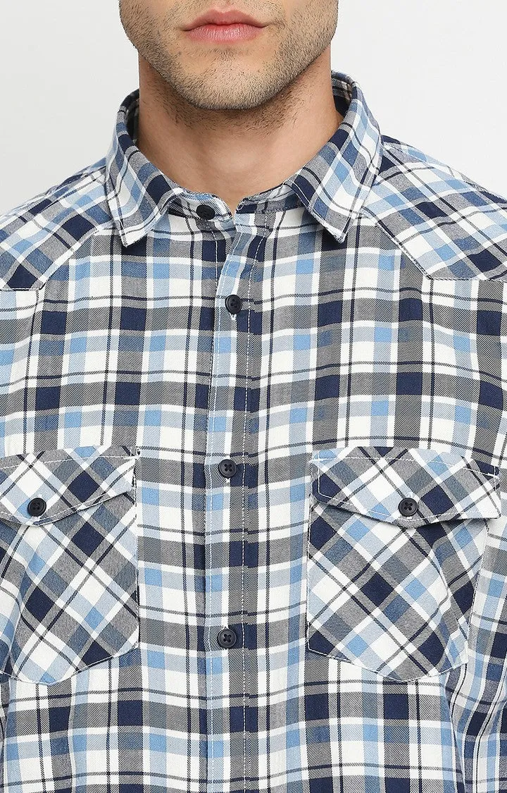 Spykar Men Dark Blue Slim Fit Full Sleeve Checkered Shirt