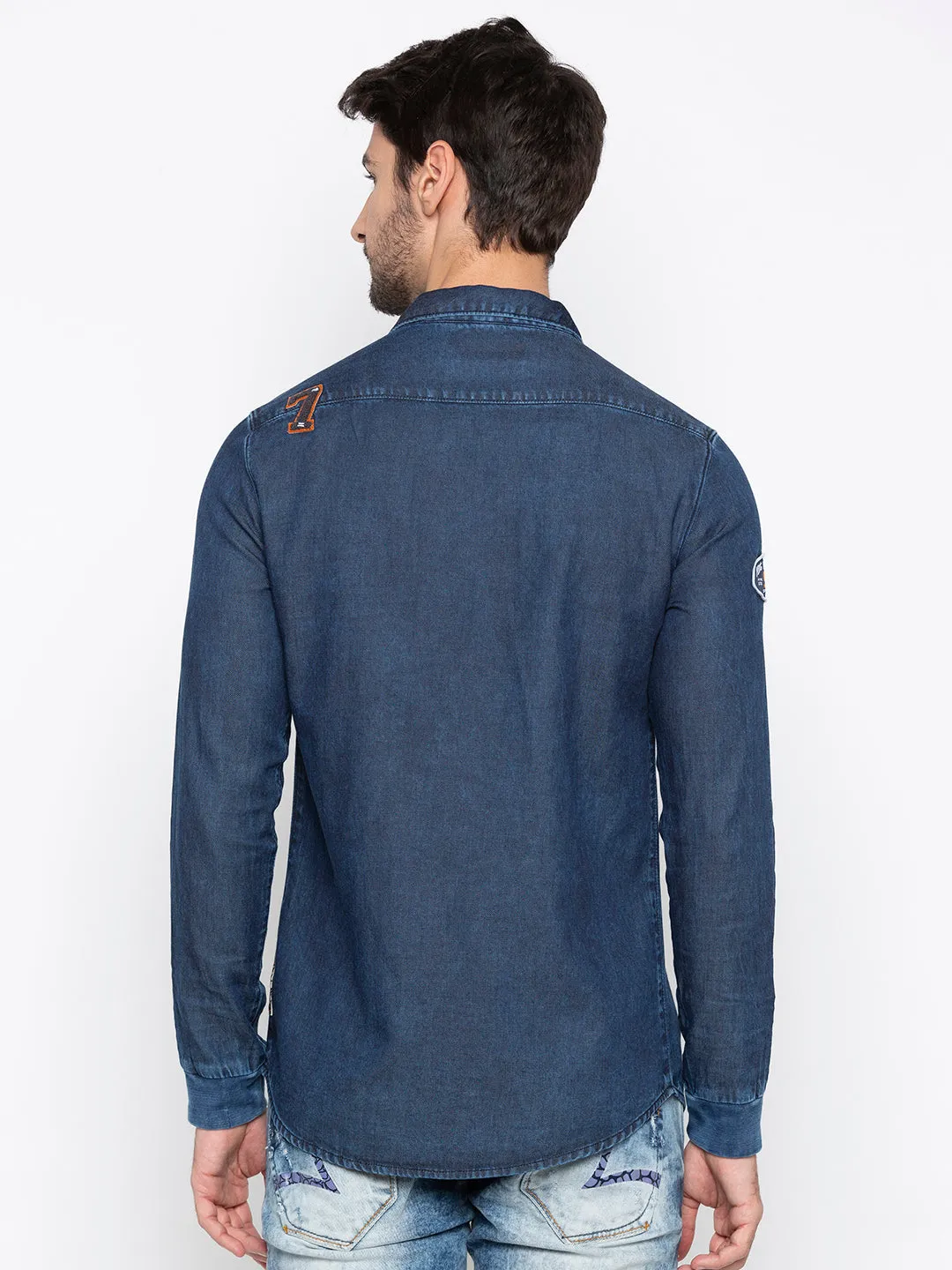 Spykar Men Dark Blue Solid Slim Fit Casual Shirt