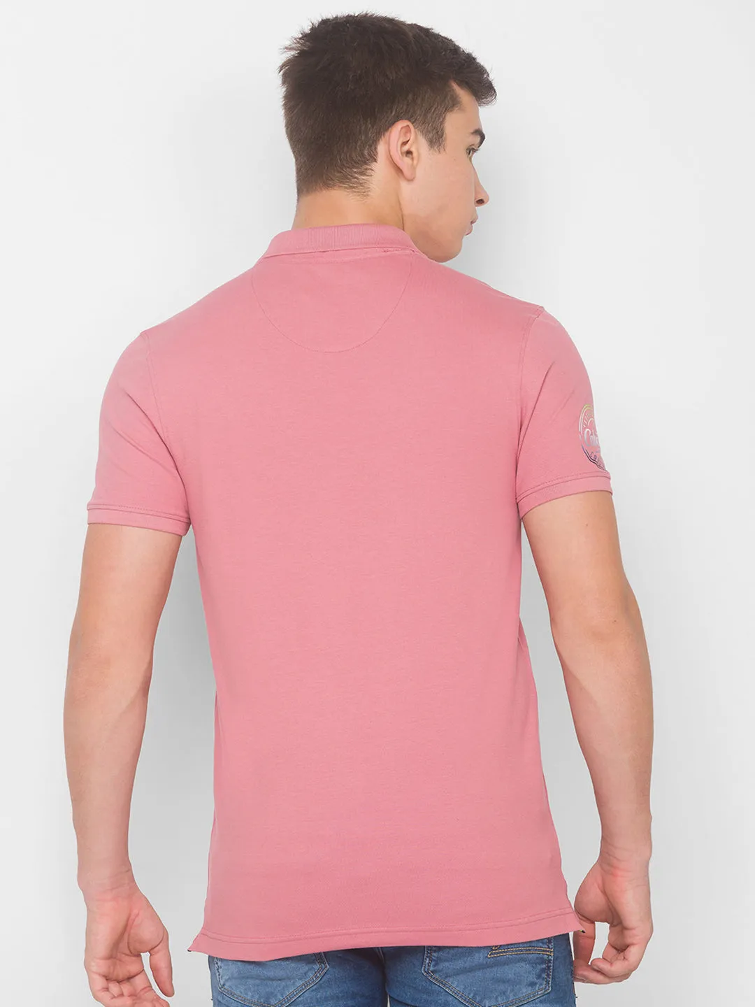 Spykar Men Dusty Pink Blended T-Shirt (Slim)