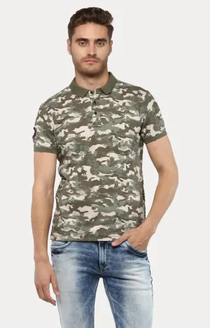 Spykar Men Green Cotton Slim Fit Polo T-Shirt