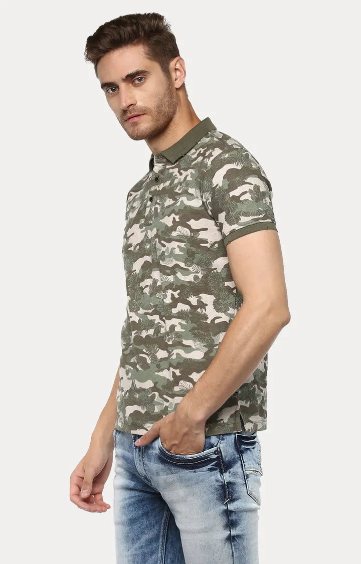 Spykar Men Green Cotton Slim Fit Polo T-Shirt