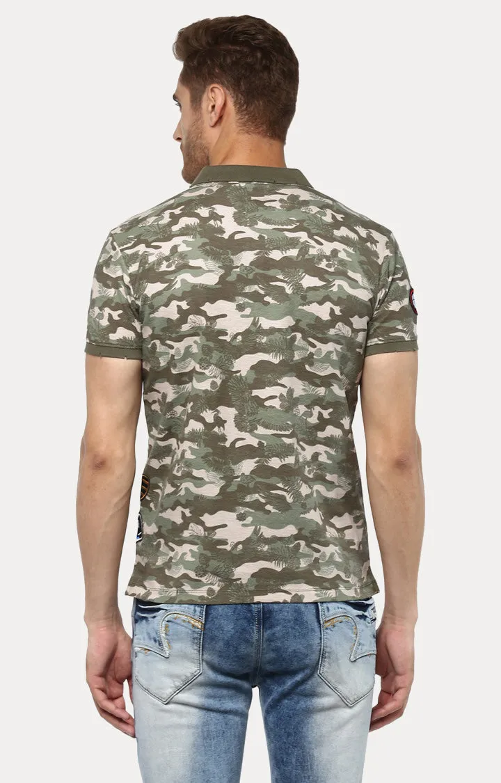 Spykar Men Green Cotton Slim Fit Polo T-Shirt