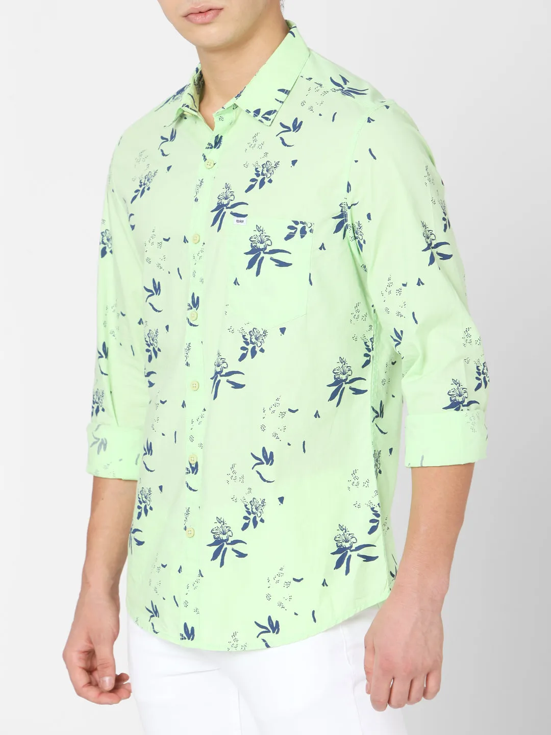 Spykar Men Green Cotton Slim Fit Shirts