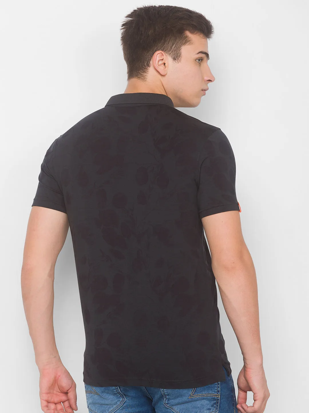Spykar Men Grey Cotton Blend Slim Fit Polo T-Shirt
