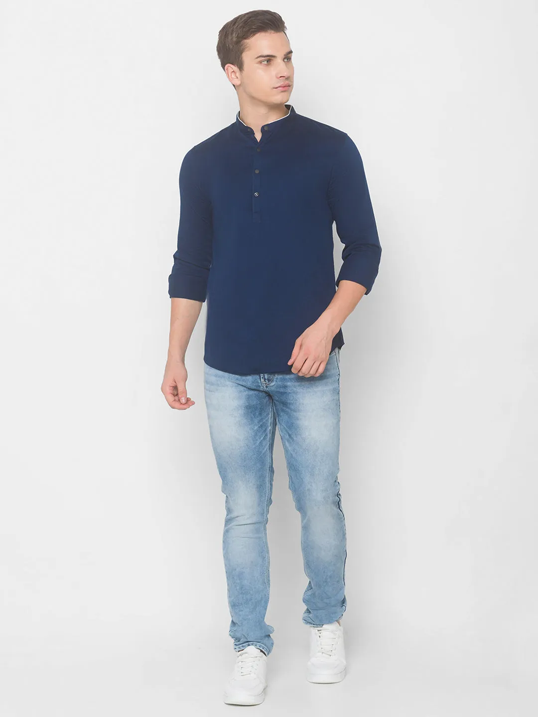 Spykar Men Indigo Blue Cotton Shirts (Slim)