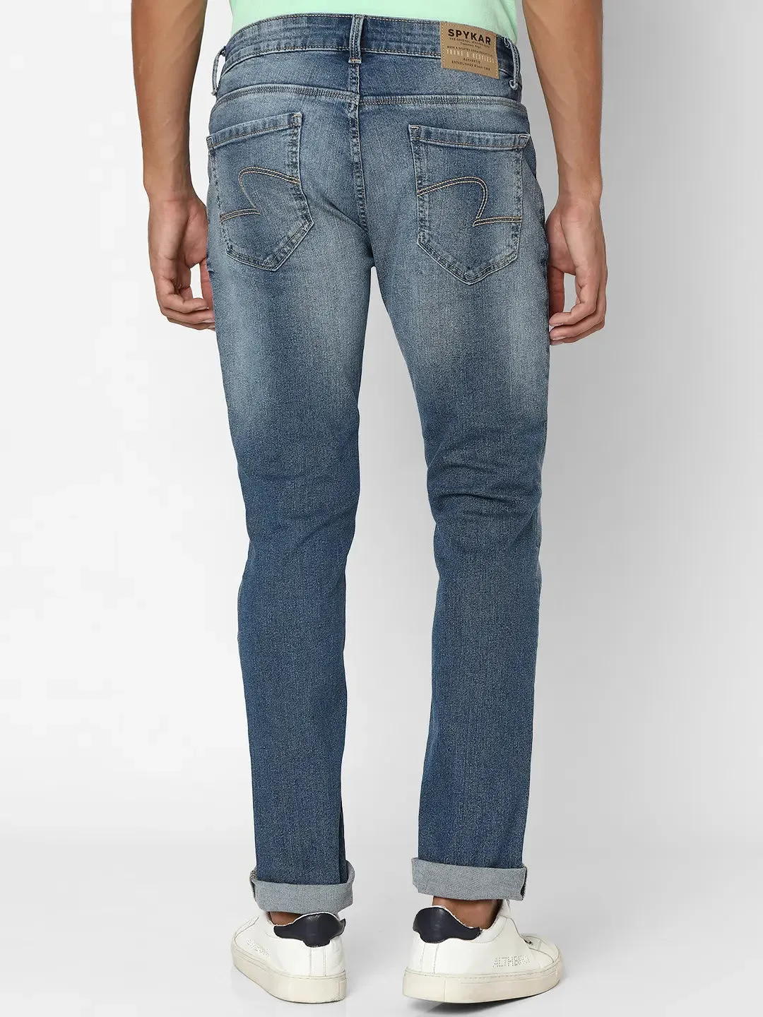 Spykar Men Light Blue Cotton Regular Fit Narrow Length Clean Look Mid Rise Stretchable Jeans (Rover)
