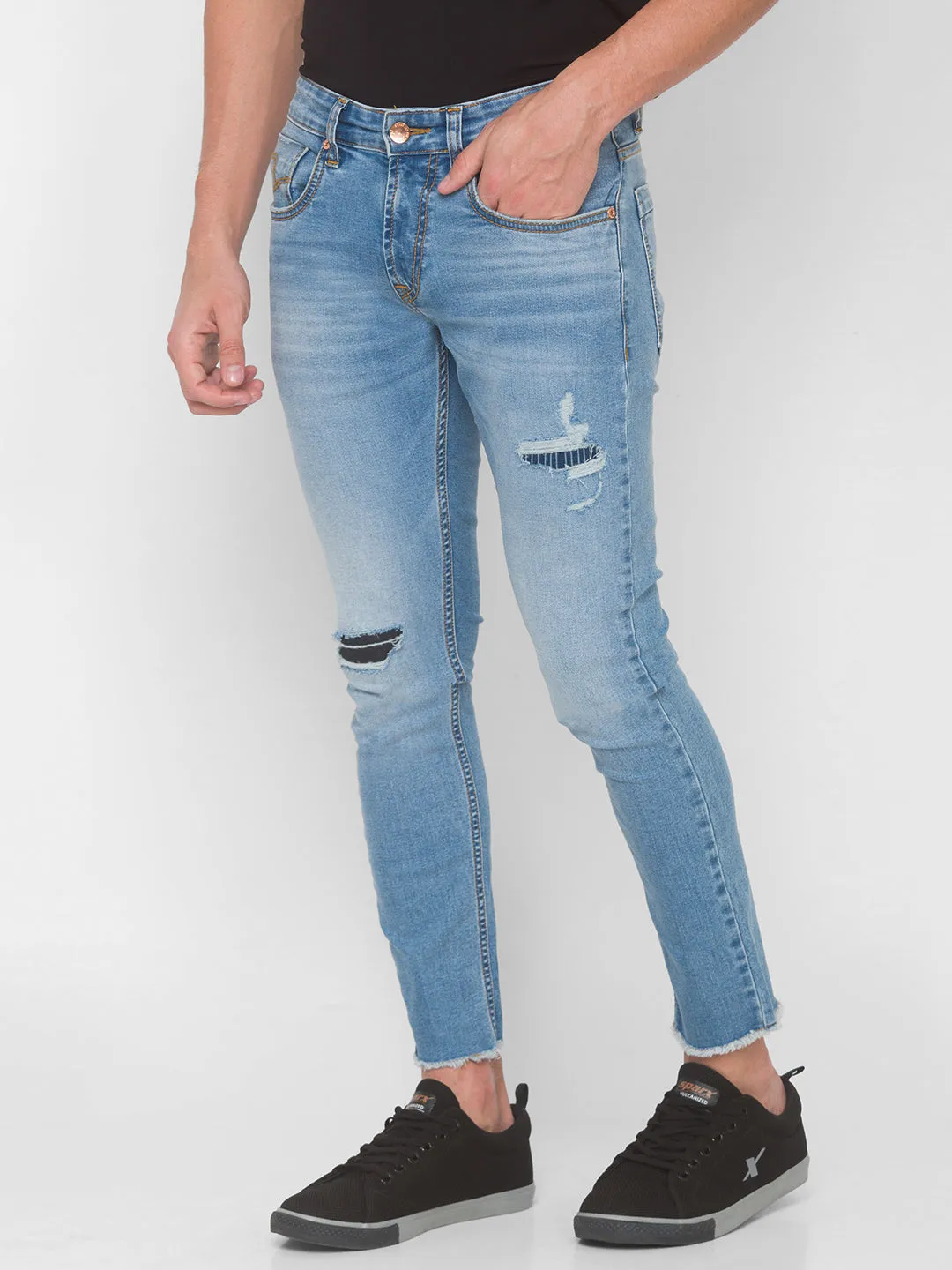 Spykar Men Light Blue Solid Slim Mid-Rise Jeans (Kano)