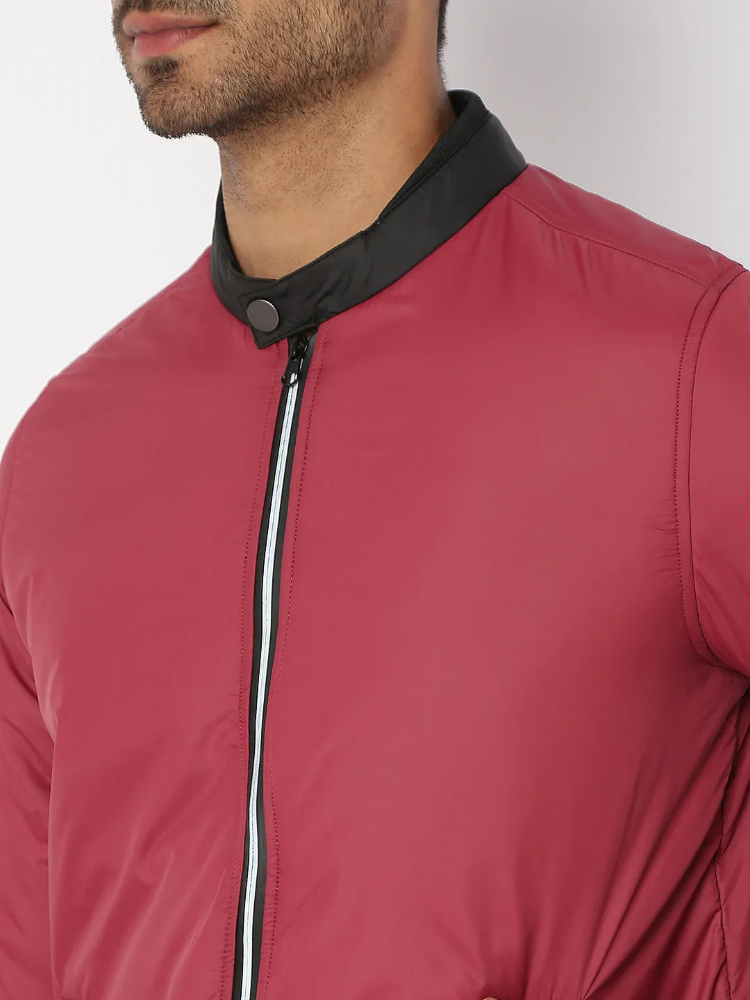 Spykar Men Maroon Nylon Regular Fit Jacket