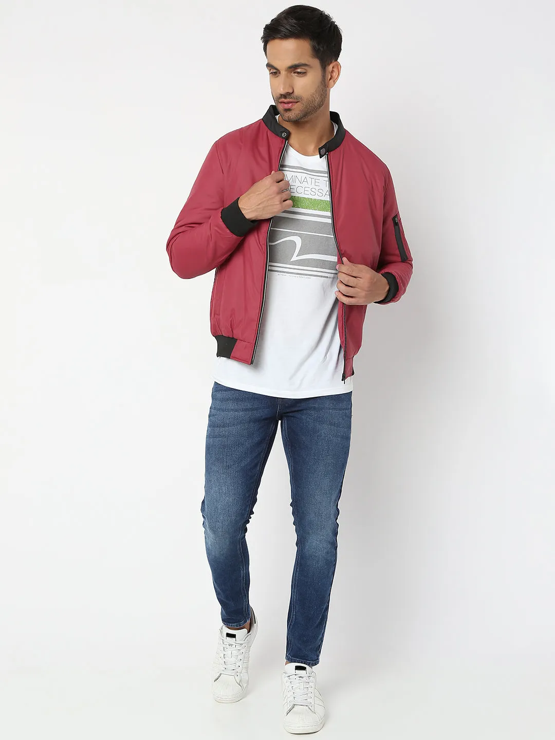 Spykar Men Maroon Nylon Regular Fit Jacket