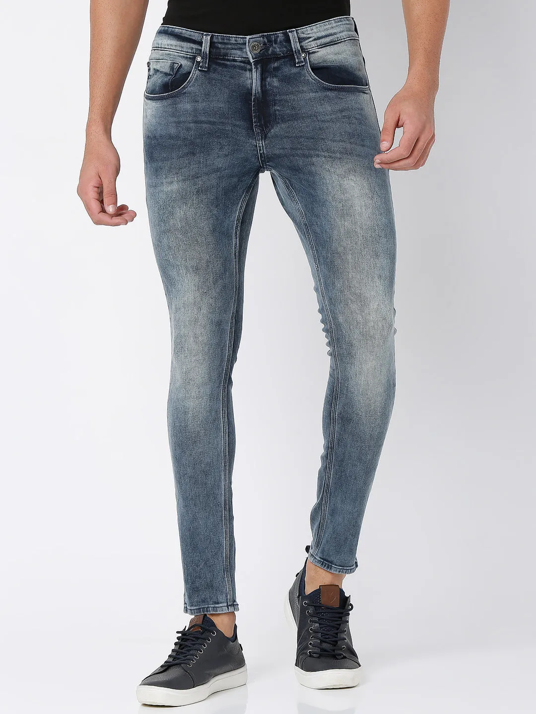 Spykar Men Mid Grey Cotton Super Slim Fit Tapered Length Jeans (Super Skinny)