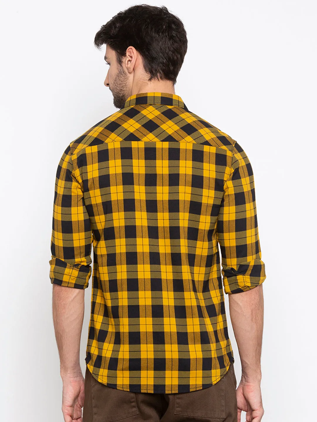 Spykar Men Mustard Polycotton Slim Fit Shirt