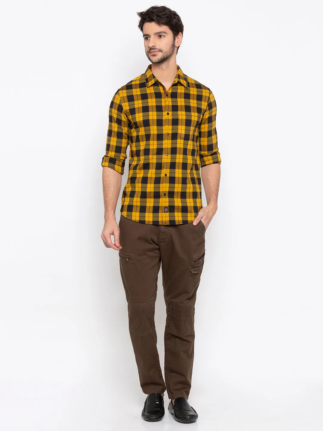 Spykar Men Mustard Polycotton Slim Fit Shirt