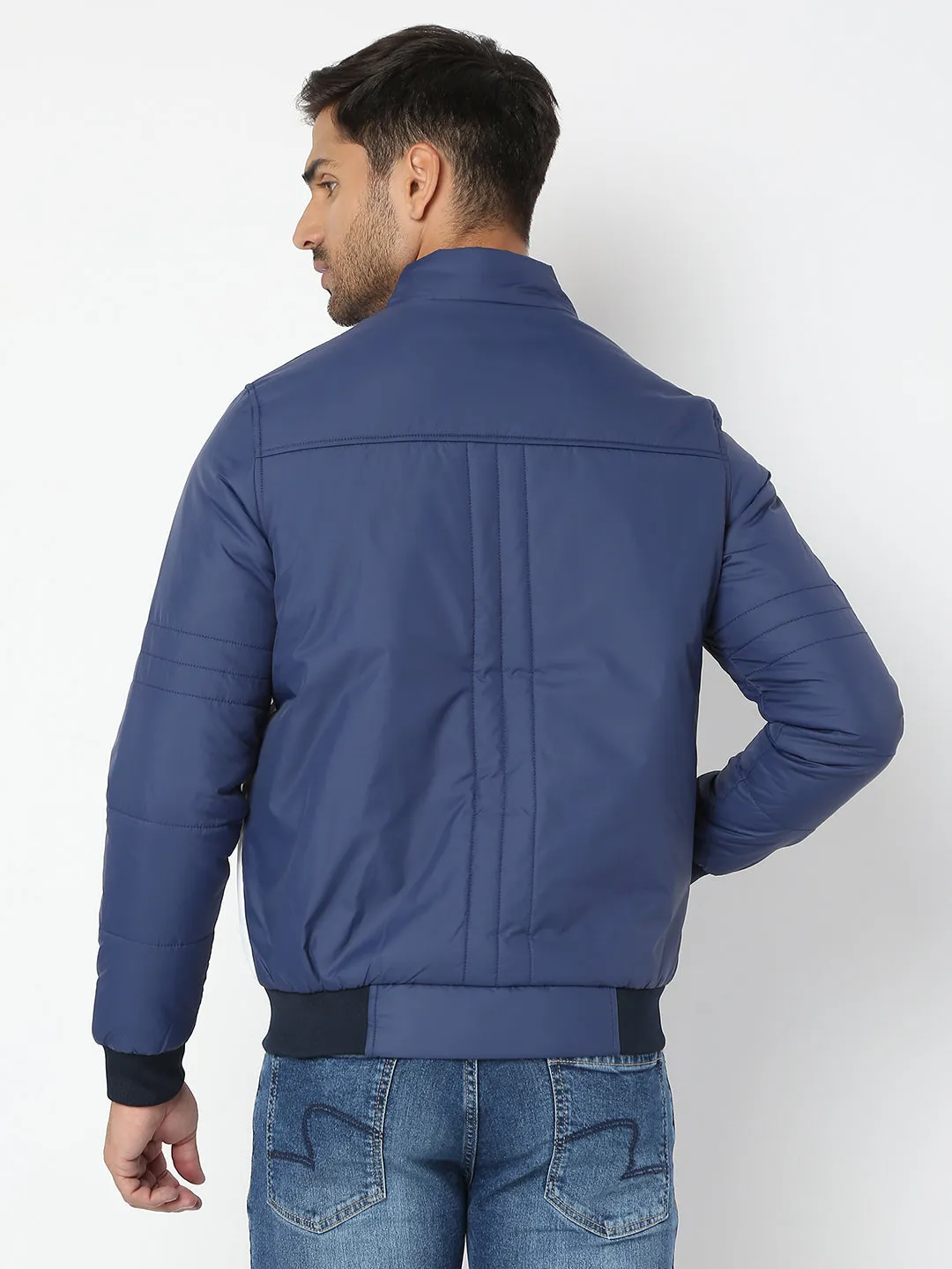 Spykar Men Navy & White Nylon Regular Fit Jacket