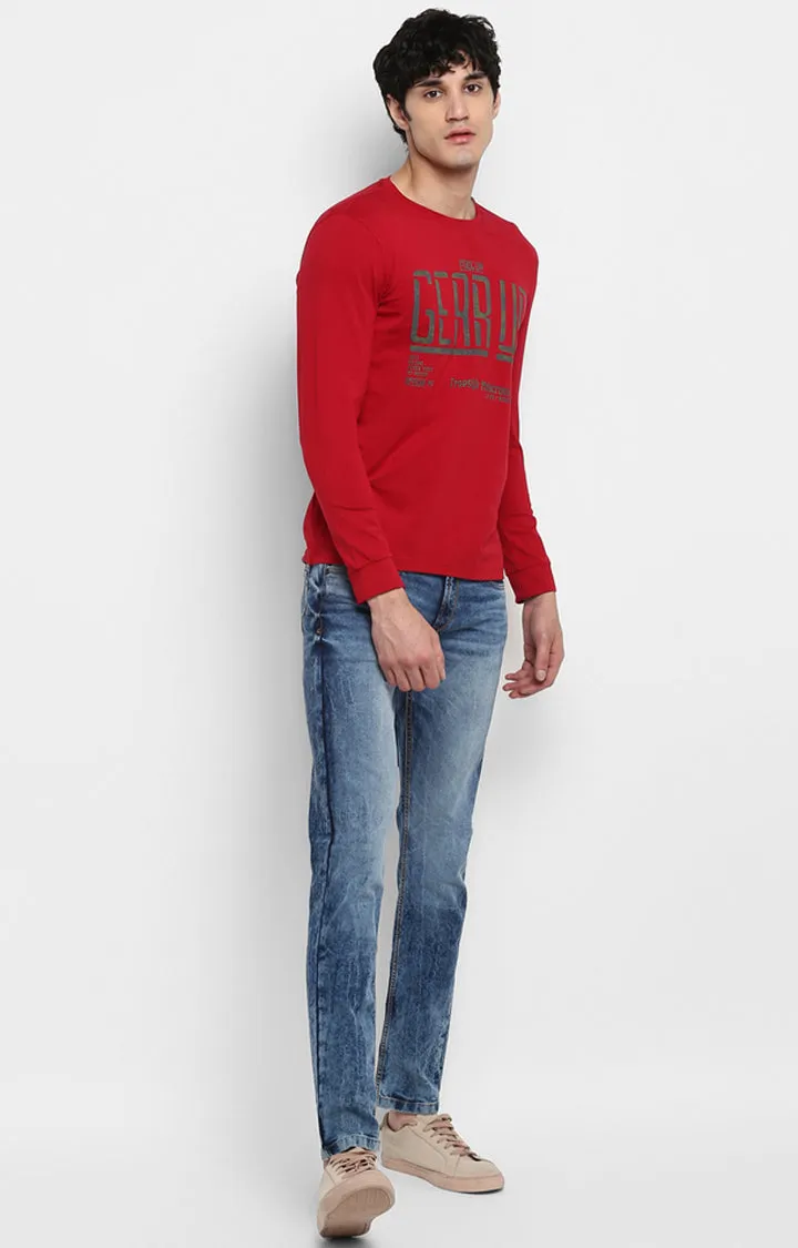 Spykar Men Red Printed Slim Fit T-Shirt