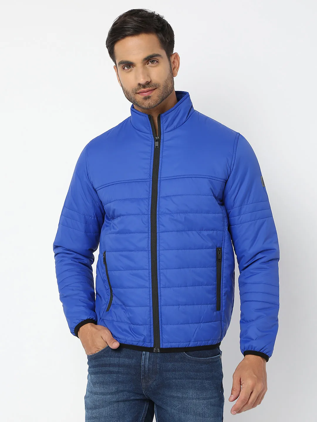 Spykar Men Royal Blue Nylon Regular Fit Jacket