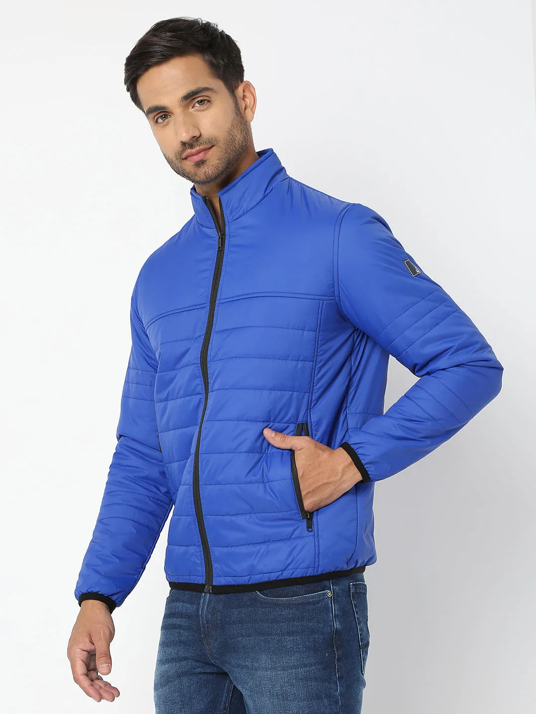 Spykar Men Royal Blue Nylon Regular Fit Jacket