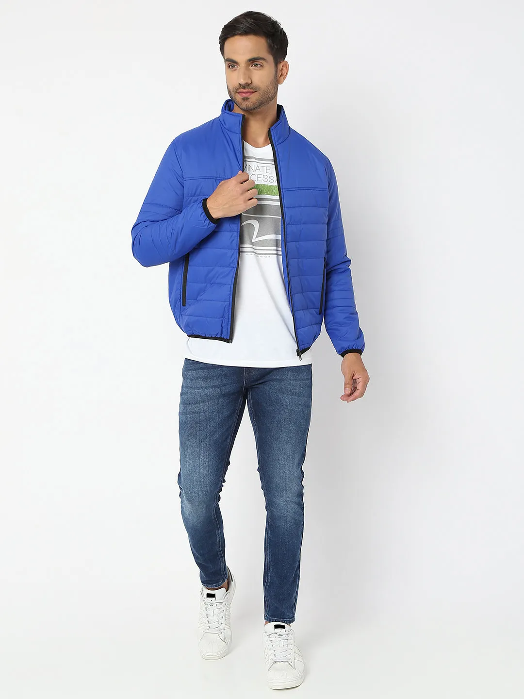 Spykar Men Royal Blue Nylon Regular Fit Jacket
