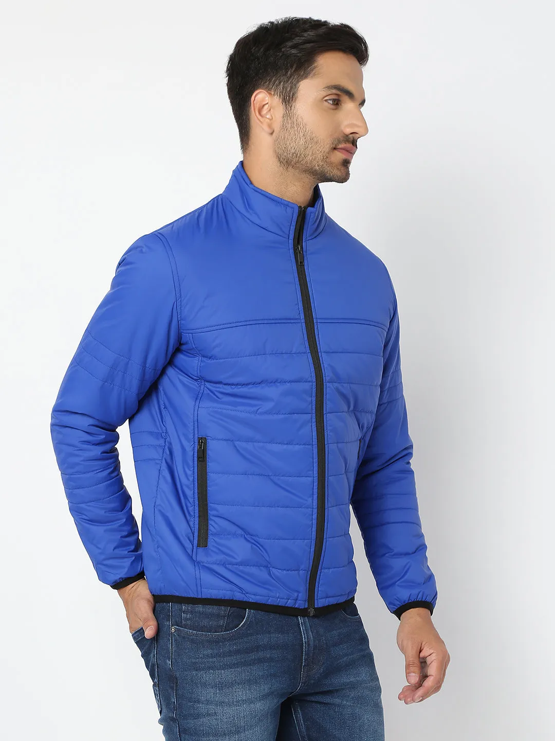 Spykar Men Royal Blue Nylon Regular Fit Jacket
