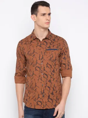 Spykar Men Rust Printed Slim Fit Casual Shirt