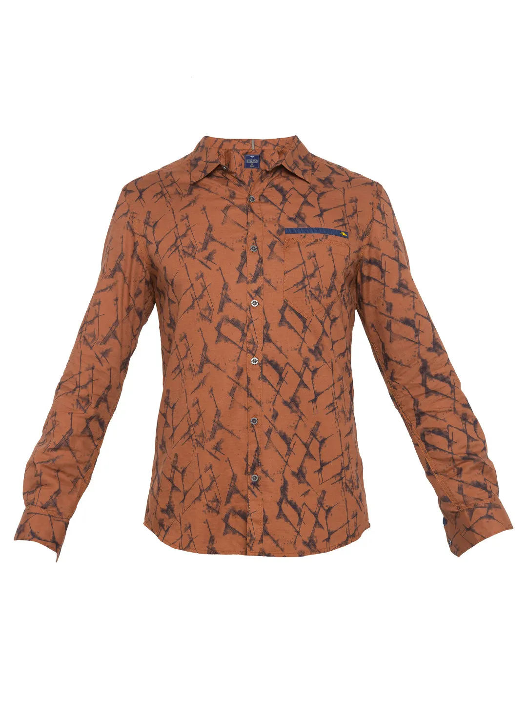 Spykar Men Rust Printed Slim Fit Casual Shirt