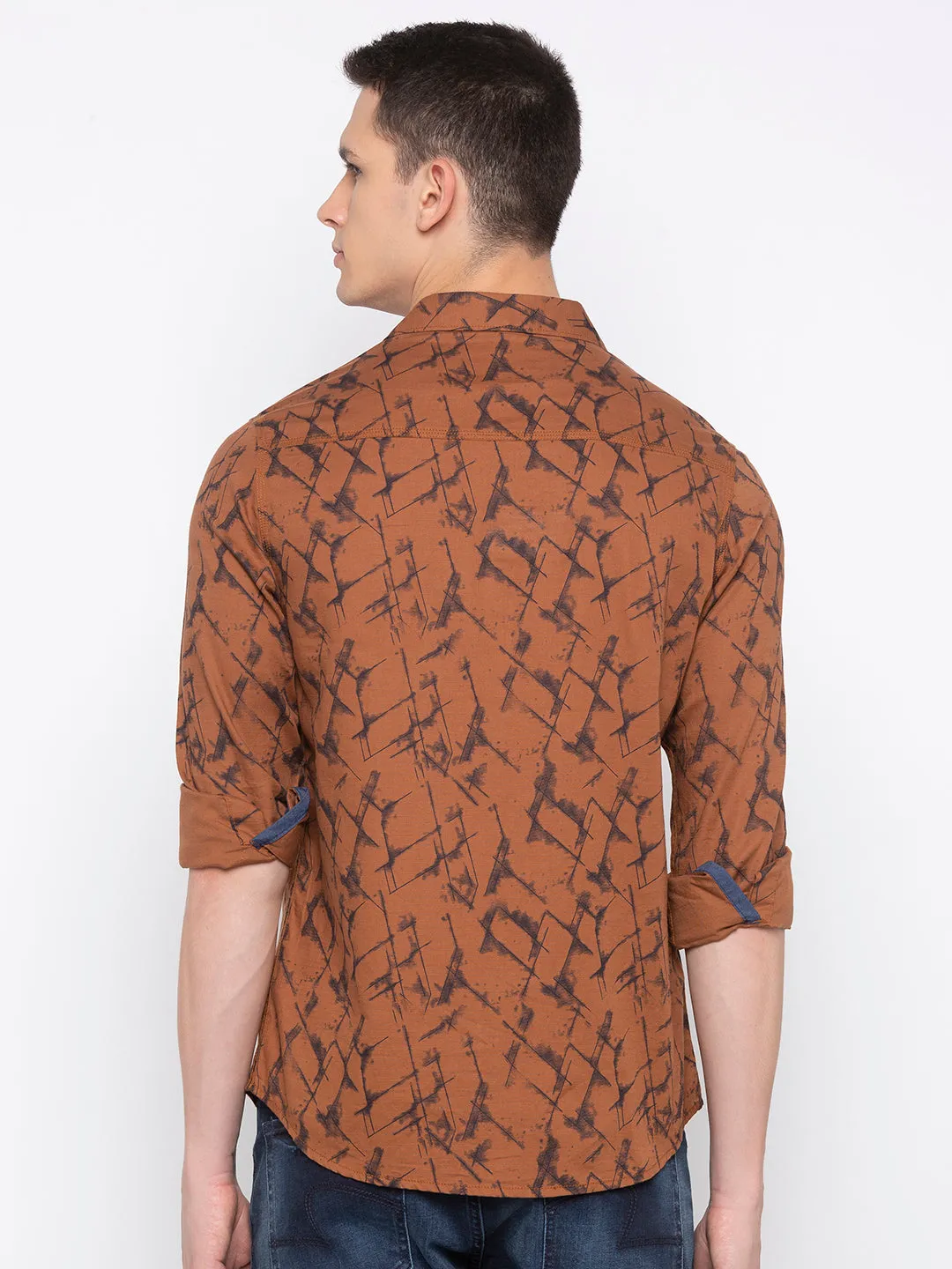 Spykar Men Rust Printed Slim Fit Casual Shirt