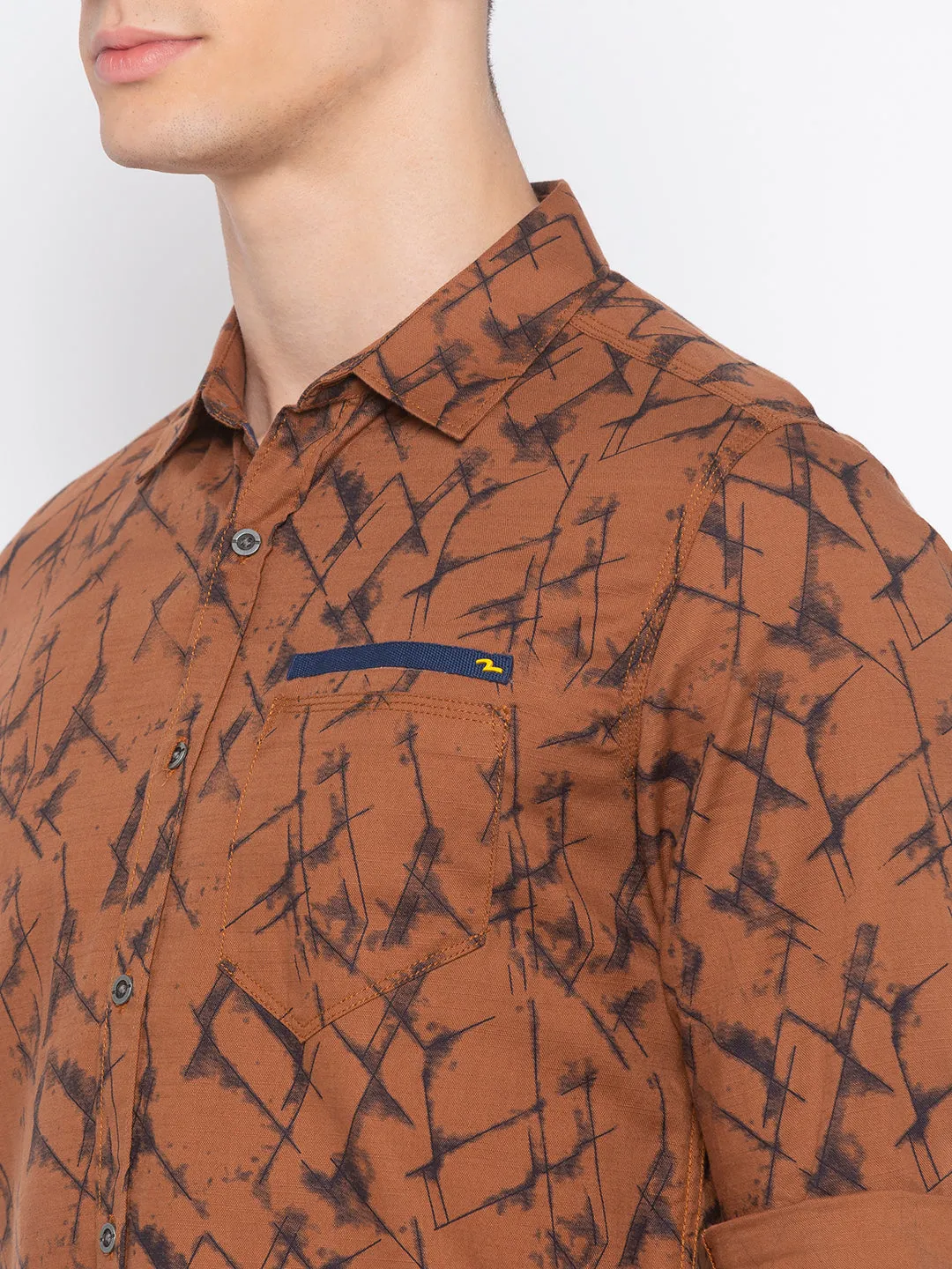Spykar Men Rust Printed Slim Fit Casual Shirt