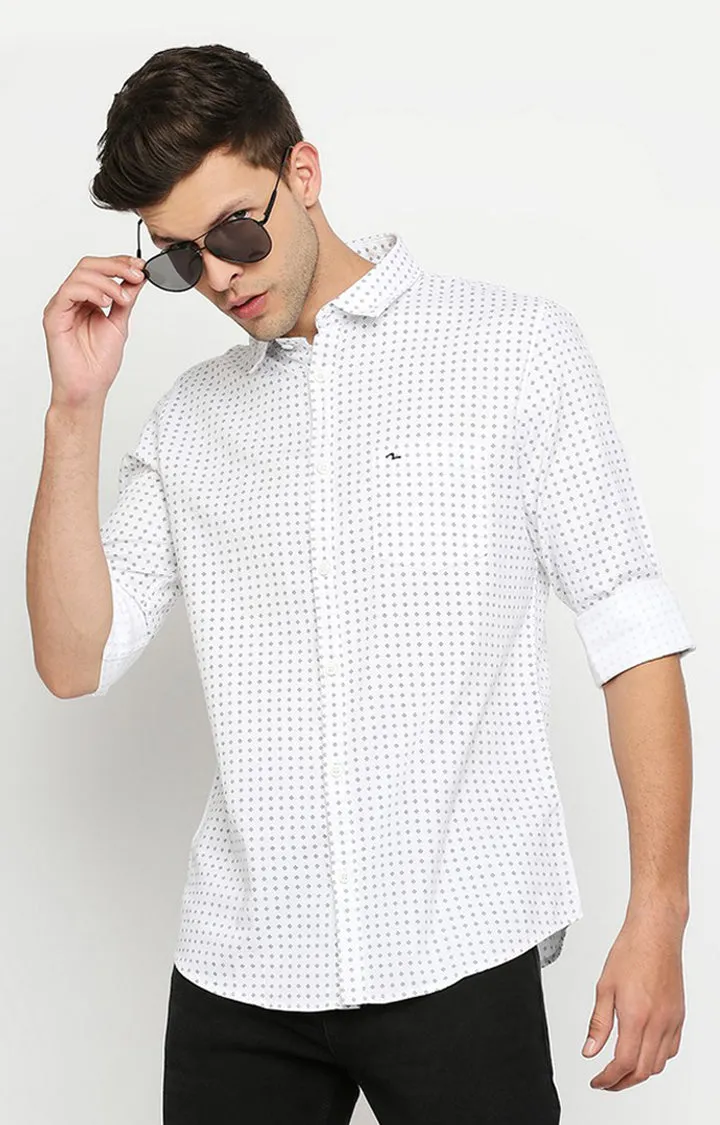Spykar Men White Slim Fit Full Sleeve Checkered Shirt