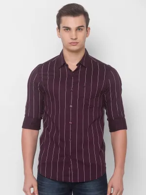Spykar Men Wine Cotton Slim Fit Shirt
